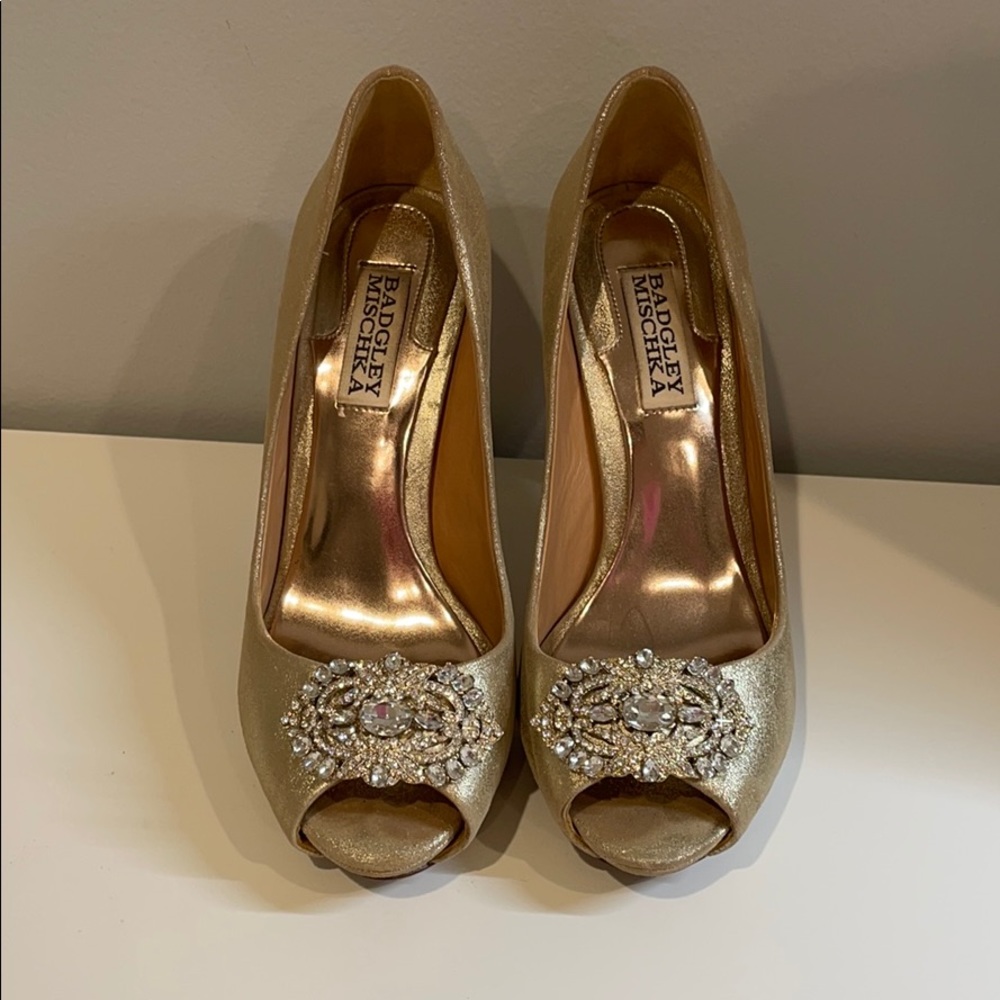 Badgley Mischka gold pumps